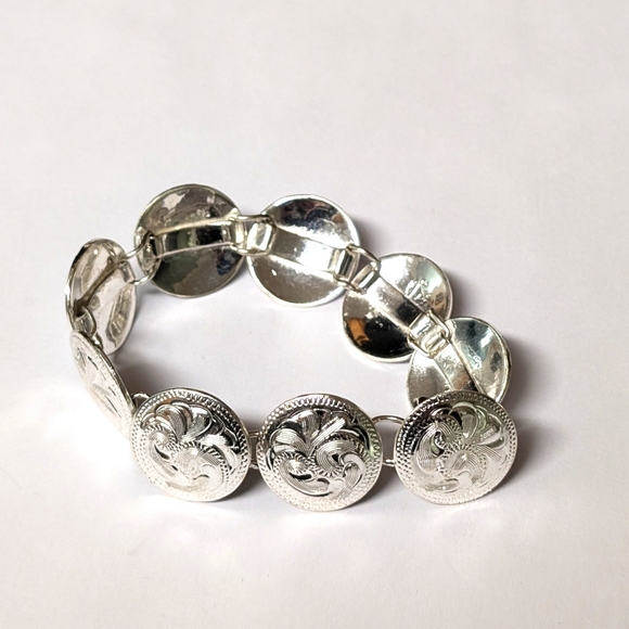 Vintage 70s Silver Mexico Mini Concho Link Bracelet - Picture 6 of 9